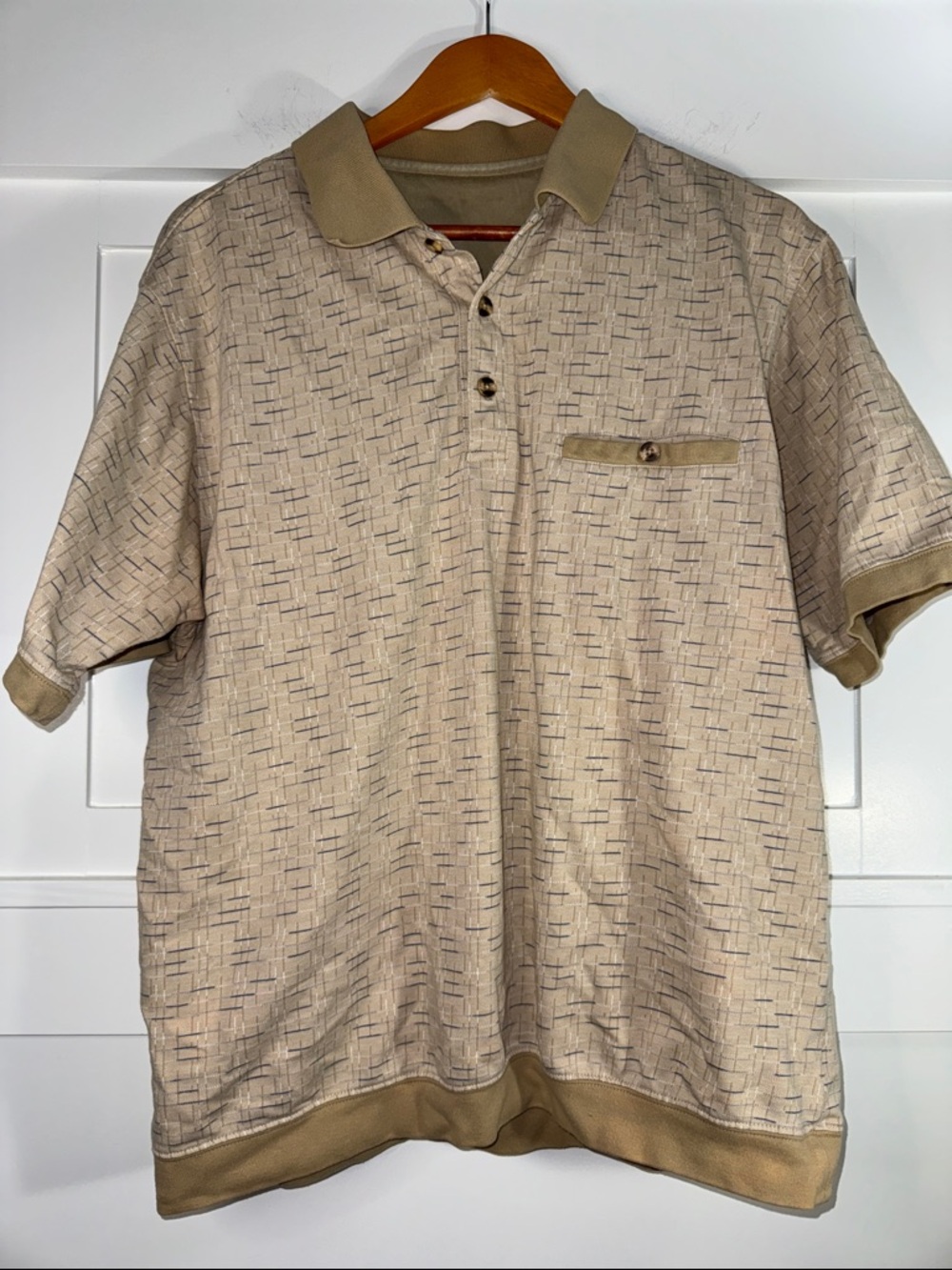 Vintage Kmart/ Sears Beige Patterned Short-Sleeve Polo